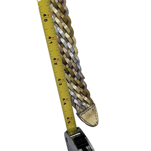 Vtg Metallic Gold Silver Platinum Braided Leather Belt Sz XL Western‎ Glam Disco